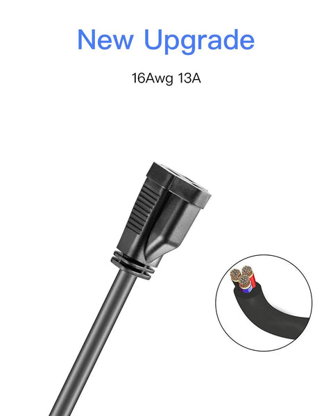 Close-up of 10 Pack Short Extension Cords 1 Foot 16 AWG 3 Prong Outlet Saver with copper wire cross-section, ideal for home and tech setups.