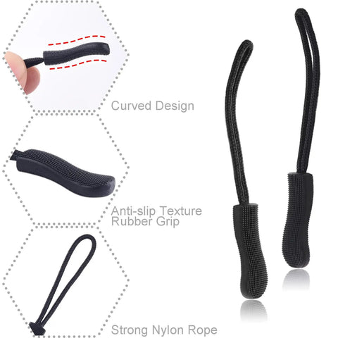 25 Pack Universal Zipper Pull Replacement Tabs for Backpacks Jackets Pants Boots Coats and Luggage No Slip Easy Grip Zipper Extenders Clip On Black Durable with anti-slip design