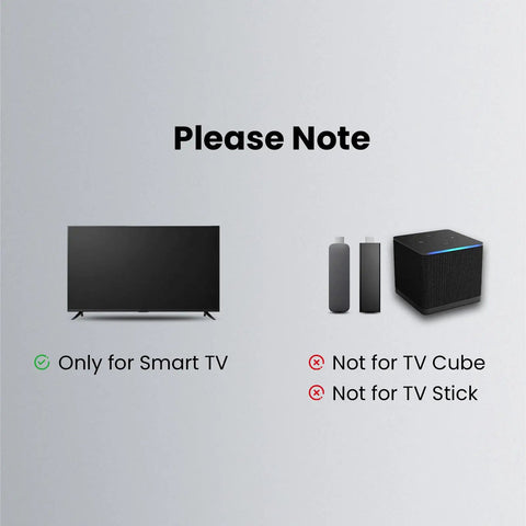 Image showing compatibility notice for Universal Voice Control Remote, compatible with Smart TVs, not with TV Cube or Stick.