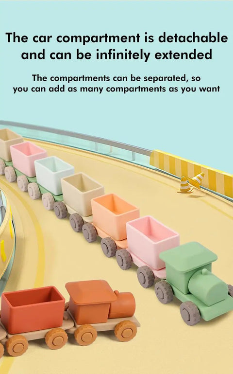 Game Changing BPA Free Silicone Toy Train For The Kiddos Push And Pull Stacking Blocks bright colored detachable compartments