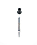 Heavy Duty Tapered Window Screen Plunger Latches 100 Pack Aluminum Spring Loaded Clips 5/32 Inch 1.5 Inch close-up of clip and black cap