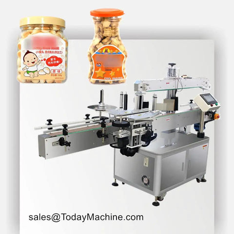 Automatic Round Surface Labeling Machine For Bottles And Cans Delivers Smooth Operator Vibes With Top Shelf Packaging Efficiency And Killer Speed For High Volume Production Lines And Business Growth with jars of snack products.