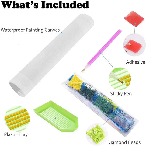 Diamond Painting Kit For Adults 5D Crystal Diamonds Art With Tools And Accessories, canvas, adhesive, tray, pen, beads.