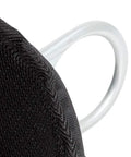 Close-up of black XL fall protection safety harness positioning belt with D ring
