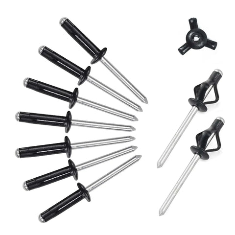 Tri Fold Aluminum Rivets Kit, 60 Pcs Black Exploding Pop Rivets with Bulb Style Tri Grip Heads for Kayak Boat Marine DIY Repairs