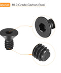 Twenty Piece Top Shelf Five Forty By One Quarter Flat Socket Head Screws With Slick Black Oxide Coating and Dang Tough Grip Made From Hella Strong Ten Point Carbon Steel For Real Daily Wrenching Projects showing hex drive and flat head.