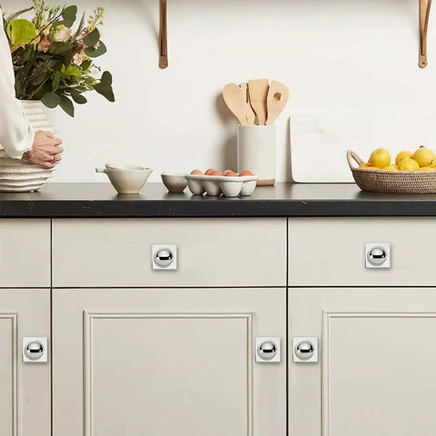 Heavy Duty One And A Half Inch Cabinet Knobs With Back Plate Polished Nickel Finish Two Pack Ergonomic Grip on kitchen cabinets
