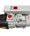 Workhorse Oil Sealed Rotary Vane Vacuum Pump Built For Serious Industrial Operations With Smooth High Flow Suction And Zero Hassle Upkeep Perfect For Labs Medical Shops And Packaging Lines Where You Need Reliable Power Daily. Compact design with visible motor and red intake.  