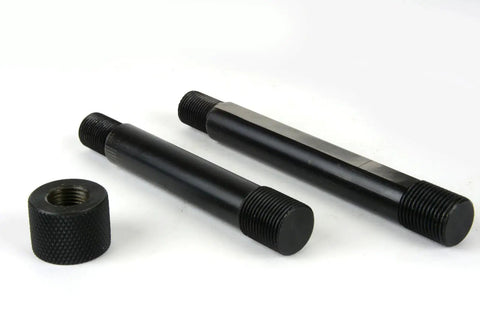 Components of the Double D Punch Die Set 1-3-8 by 1-1-8 Inch Knockout Hole Kit with Case, showing two tool steel dies and a threaded cap.