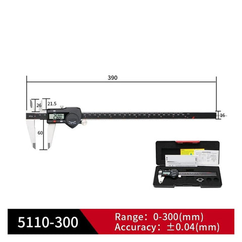 50/200/300mm Digital Electronic Caliper Ruler IP54 Stainless Steel(0-300mm) displayed with measurement details and carrying case.