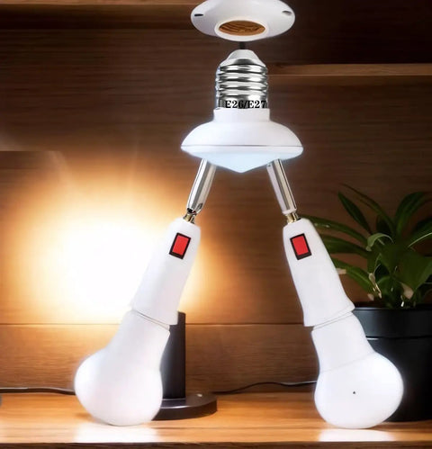 Two Bulbs In One Socket E26 E27 Adjustable Light Socket Splitter With 360 Degree Rotation And 180 Degree Bend 0 To 250V Compatible LED Bulb Adapter For Easy Flexible Lighting Setup