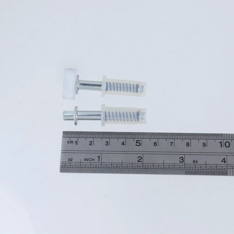 4 Pack Bi-Fold Door Top Roller Guide Wheels And Top Pivots, 3/8 Inch Shaft, Stainless Steel, Fits Doors 1 To 1-3/8 Inches Thick, Durable Roller Set For Easy Glide And Smooth Quiet Operation, shown with ruler