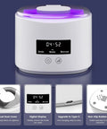 Rechargeable Ultrasonic Retainer Cleaner with 50KHz Cleaning Power and digital display, featuring a visual dust cover.