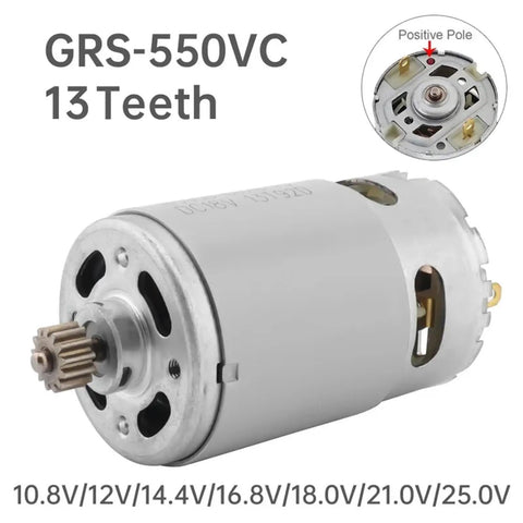 Rs550 High Speed Dc Motor Featuring 13 Steel Teeth for 10.8 to 25 Volt use in robotics and DIY projects.
