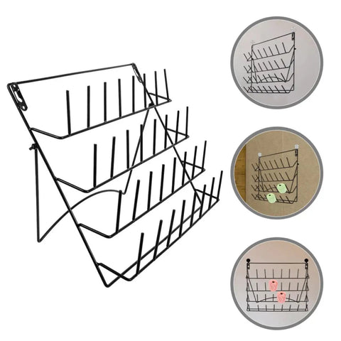 Hella Durable Wall Mount Display Rack Two Pack Iron Hanging Storage Organizer For Mugs Glasses And Home Decor Space Saving Black Rack angled view with multiple tiers