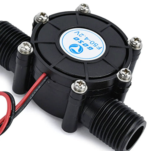 Close-up of Hydro Power Generator For Home Use Micro Hydroelectric Turbine Converts River Water Into Electricity 80V 12V 5V 10W Outputs Power Up Phones USB Devices And LED Lights Easy Energy Conversion For Off Grid Living, black plastic construction with wires and connectors visible.