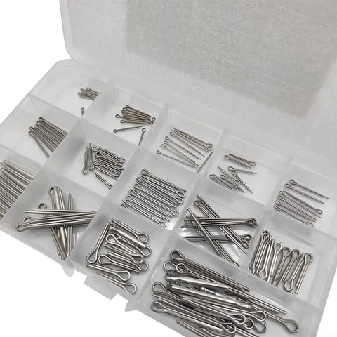 Stainless Steel 304 Cotter Pin Set, 150-Piece Assortment Kit From M1 To M3, Rust Resistant For Mechanical Fastening And Industrial Applications, Includes Durable Storage Box And Organized Compartments, assorted cotter pins in storage box