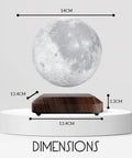 Floating Moon Lamp With Magnetic Levitation Dope Rotating Realistic Moon Display 3 Color Modes with dimensions shown