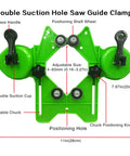 Double suction guide clamp for Diamond Hole Saw Kit With Adjustable Guide Jig, labeled parts and measurements visible.