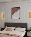 Indoor Hardwired Up and Down Cream Wall Sconce Set of 2 Modern LED 3000K, modern design with textured cream finish on bedroom wall.