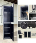 Heavy Duty Industrial Storage Cabinet With Integrated Wooden Workbench And Steel Tool Chest Organizer For Garage Or Workshop Setup That Packs Straight Up Massive Space and keeps your badass gear properly sorted. Features removable shelves and aluminum handles.