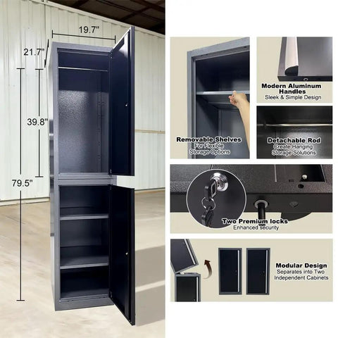 Heavy Duty Industrial Storage Cabinet With Integrated Wooden Workbench And Steel Tool Chest Organizer For Garage Or Workshop Setup That Packs Straight Up Massive Space and keeps your badass gear properly sorted. Features removable shelves and aluminum handles.