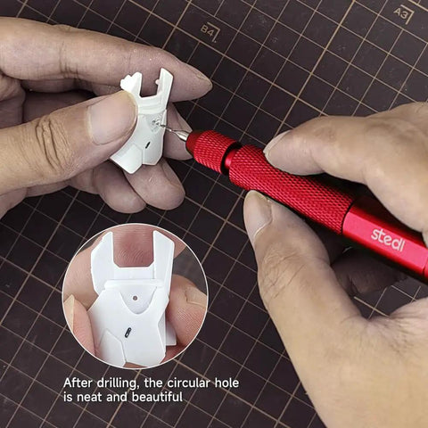 Ultra Precision Pin Vise Hand Drill With Double Bearings, Smooth As Silk For Gundam Kits And Miniatures, drilling close-up