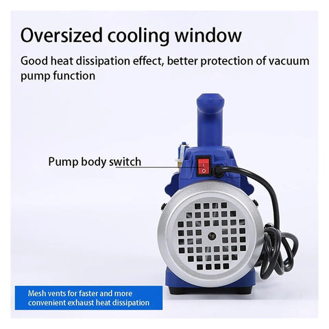 Premium Single Stage Rotary Vane Vacuum Pump For Automotive Air Conditioning Refrigerant Recovery showing oversized cooling window design.