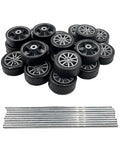 Dope Mini 16mm Toy Car Wheel Set With 10 Shaft Axles For DIY Model RC Cars Trucks And Robots, silver rubber wheels and metal shafts