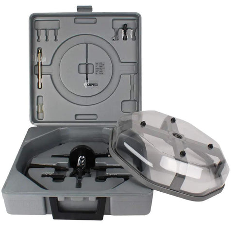 Pro Grade Multi Size Hole Cutter Kit With Dust Bowl For Power Drill Cuts Sheetrock Plywood And Acrylic With Ease open case