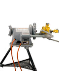 Reconditioned Heavy Duty Pipe Threading Machine With Foot Pedal And Quick Opening Die Head Handles half inch to two inch pipe on sturdy stand.