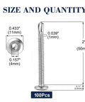 Premium Heavy Duty Size 12 X 2 Inch Flat Head Tek Screws 100 Pack 410 Stainless Steel dimensions shown with measurements.