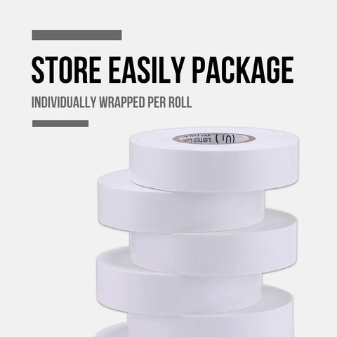 10 Pack White Electrical Tape Waterproof Three Quarters Inch By Sixty Six Feet Pro Grade Industrial Grade High Temp Vinyl Insulation UL CSA Listed Superior Adhesion For Pros And DIY Electrical Projects, stacked rolls