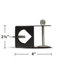 Side view of Deck Torch Mounting Bracket Kit With Four Adjustable Clamps For Rails Or Balusters, black metal, 4" x 2.25".
