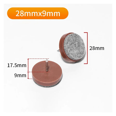 No Fuss Chair Leg Floor Protectors 30 Pack Adjustable Furniture Glides With Thick Felt Caps And Screw Levelers To Guard Hardwood Floors From Scratches While Keeping Setup A Dead Cinch Brown 28Mm showing 28mm felt glides with dimensions.