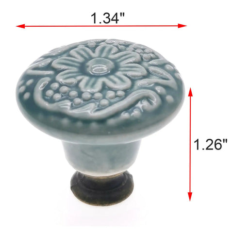 Pretty Dang Great Green Floral Ceramic Cabinet Knobs Set Of Six With Raised Blossom Embossing Super Sturdy Drawer Handles For Quick Furniture Refresh And Easy Bolt Setup