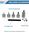 Accessories for 852A Pro SMD Digital Hot Air Rework Station With Vacuum Pickup Tool, Nozzle Pack, IC Popper Tool, Suction Tips