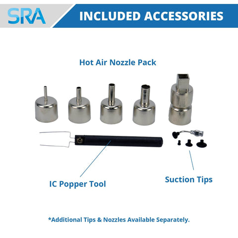 Accessories for 852A Pro SMD Digital Hot Air Rework Station With Vacuum Pickup Tool, Nozzle Pack, IC Popper Tool, Suction Tips