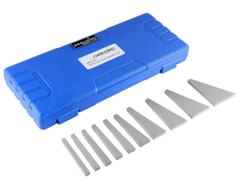 Accusize 10-piece precision angle block set in blue plastic case; steel blocks