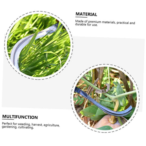 Two Pack Handheld Mowing Sickle For Harvesting And Weeding Comfy Grip Garden And Farm Tool in use on grass and branches