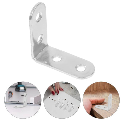 16 Pack L Shaped Corner Braces for Furniture and Tables, cold rolled steel brackets with screws shown in installations