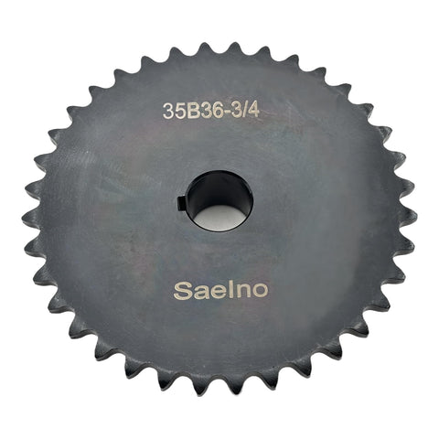 35B36 Type B Roller Chain Sprocket 36 Teeth Three Eighths Inch Pitch Three Quarter Inch Bore For ANSI 35 Chain Hardened 1045 Steel Anti Rust Drive Sprocket With Two Set Screws At 90 Degrees