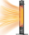 Go To Outdoor Infrared Patio Heater 1500W 36 Inch Tower with Three Heat Levels emitting warm light indoors or outdoors