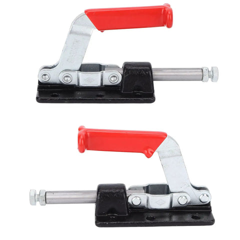 Push Pull Toggle Clamp Heavy Duty Workhorse With Stable Clamping Force for welding fabrication, red handle, side and front view