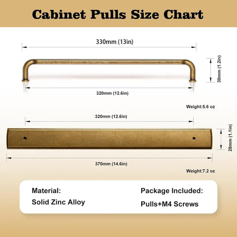 Two Pack Antique Brass Cabinet Pulls With Backplates Vintage Drawer Handles 330mm size chart and dimensions