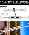 3 Pack M10 Hook And Eye Turnbuckles Made From Top Shelf 304 Stainless Steel Cable Tensioner with adjustable length feature.