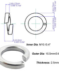 M10 Split Lock Washer Set 50 Pieces In 304 Stainless Steel 18 8 For Bolts Nuts And Screws Beefed Up Spring Lock Washers Precision Machined Anti Slip Durable Silver