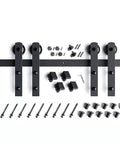 16 Ft Double Sliding Barn Door Hardware Track Kit With Straight Pulleys Heavy Duty Steel Black Powder Coated Finish components