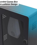 Tough As Nails Lockable EV Charger Pedestal Box With Secure Key Entry Shield For Wall Mounted Outdoor Charging Stations, rounded corner design.