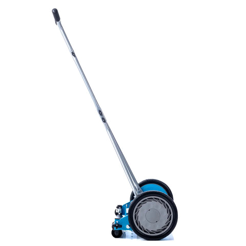 7 Blade Reel Mower With Sharpener For Fine Textured Lawns 16 Inch Cutting Width Lightweight Manual Grass Cutter For Bentgrass Bermuda Zoysia Includes SK 2 Hand Sharpener For Slick Pro Quality Lawn Care, side view
